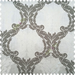 Grey silver color traditional big damask designs texture finished background vertical crack lines decorative leaves polyester main curtain